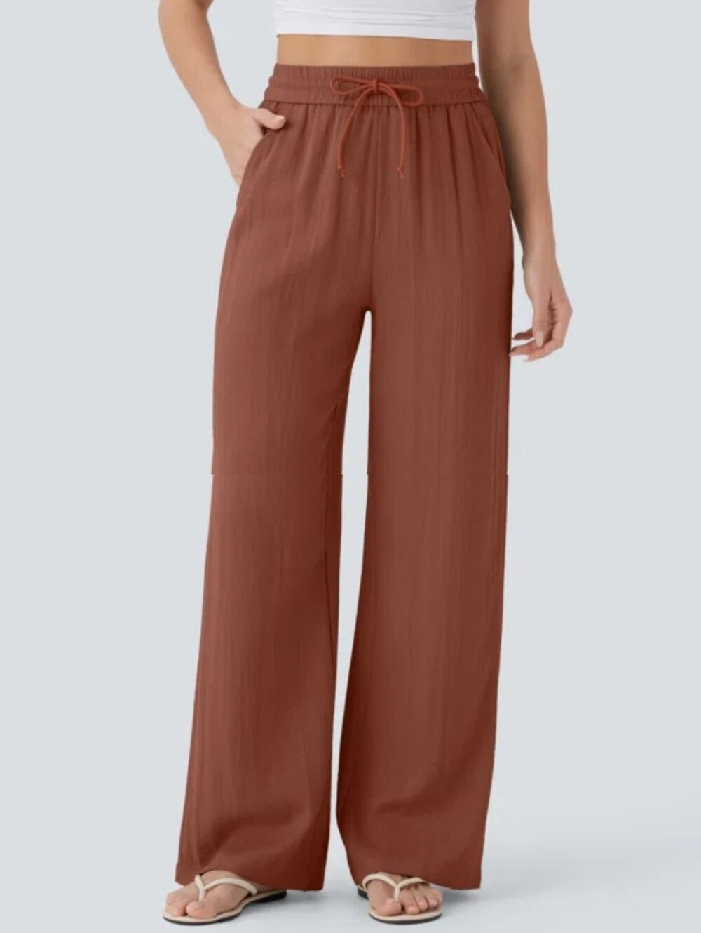 Halara Wide Leg Drawstring Linen-feel Pants